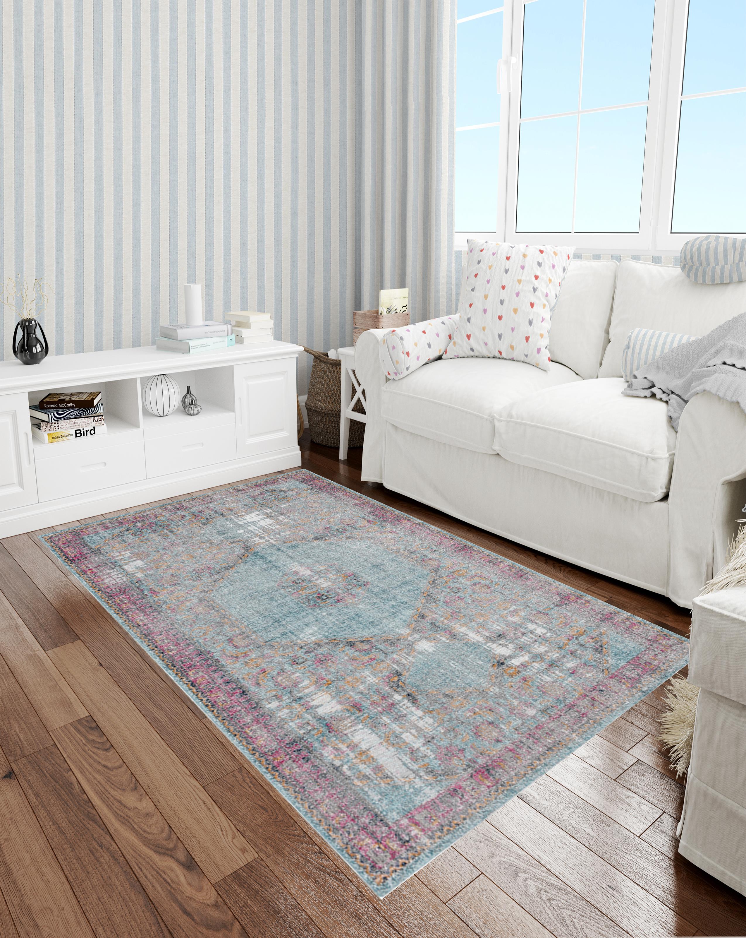 Turlos Vintage Eskitme Desen Dokuma Taban Yıkanabilir Halı Salon Oturma Odası Hol Antre Halısı Yolluk