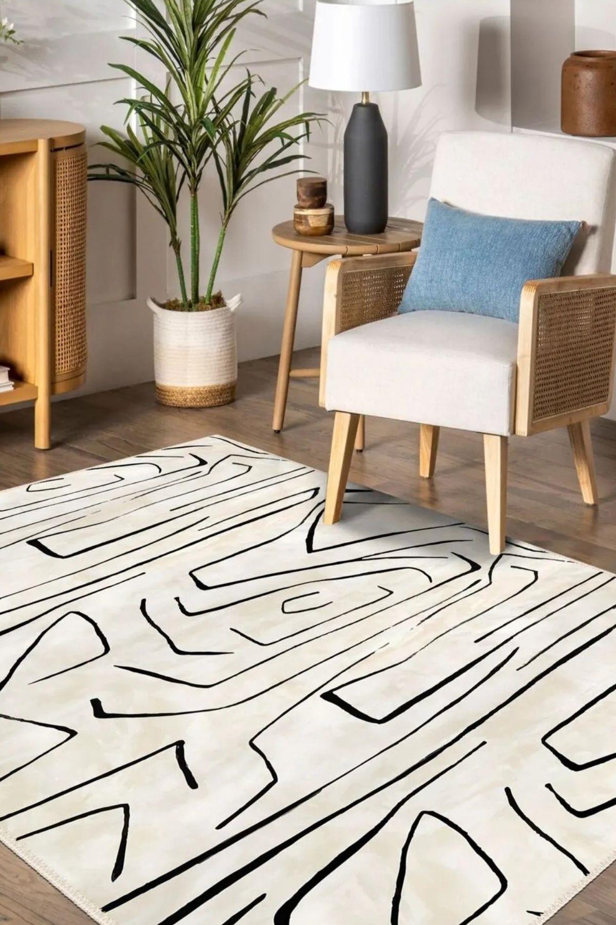 Palento Modern Desen Kaymaz Taban Salon - Oturma Odası Halısı