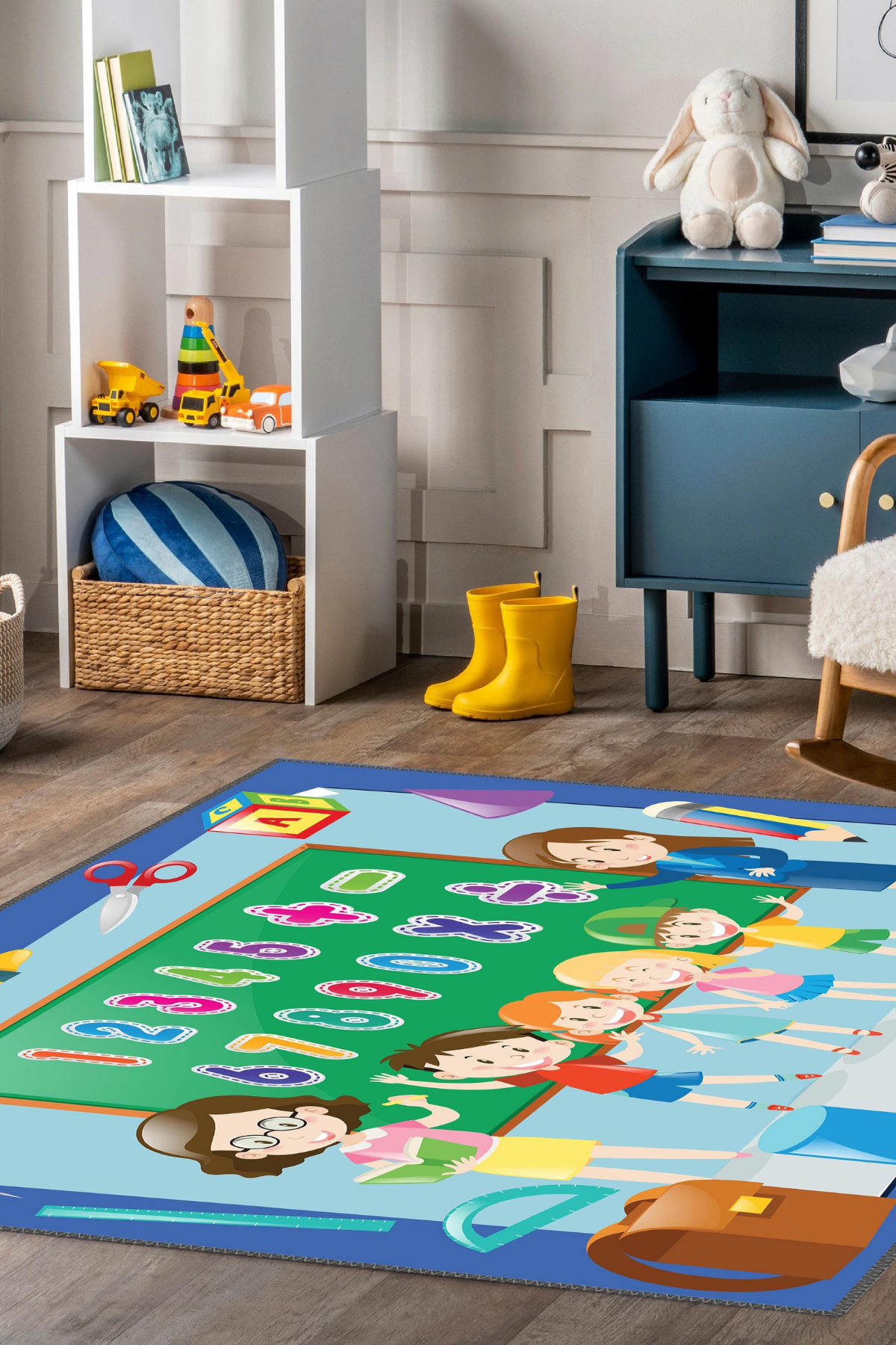 Sayılar Baskılı Kaymaz Tabanlı Makinede Yıkanabilir Eğitici ve Öğretici Çocuk Halısı