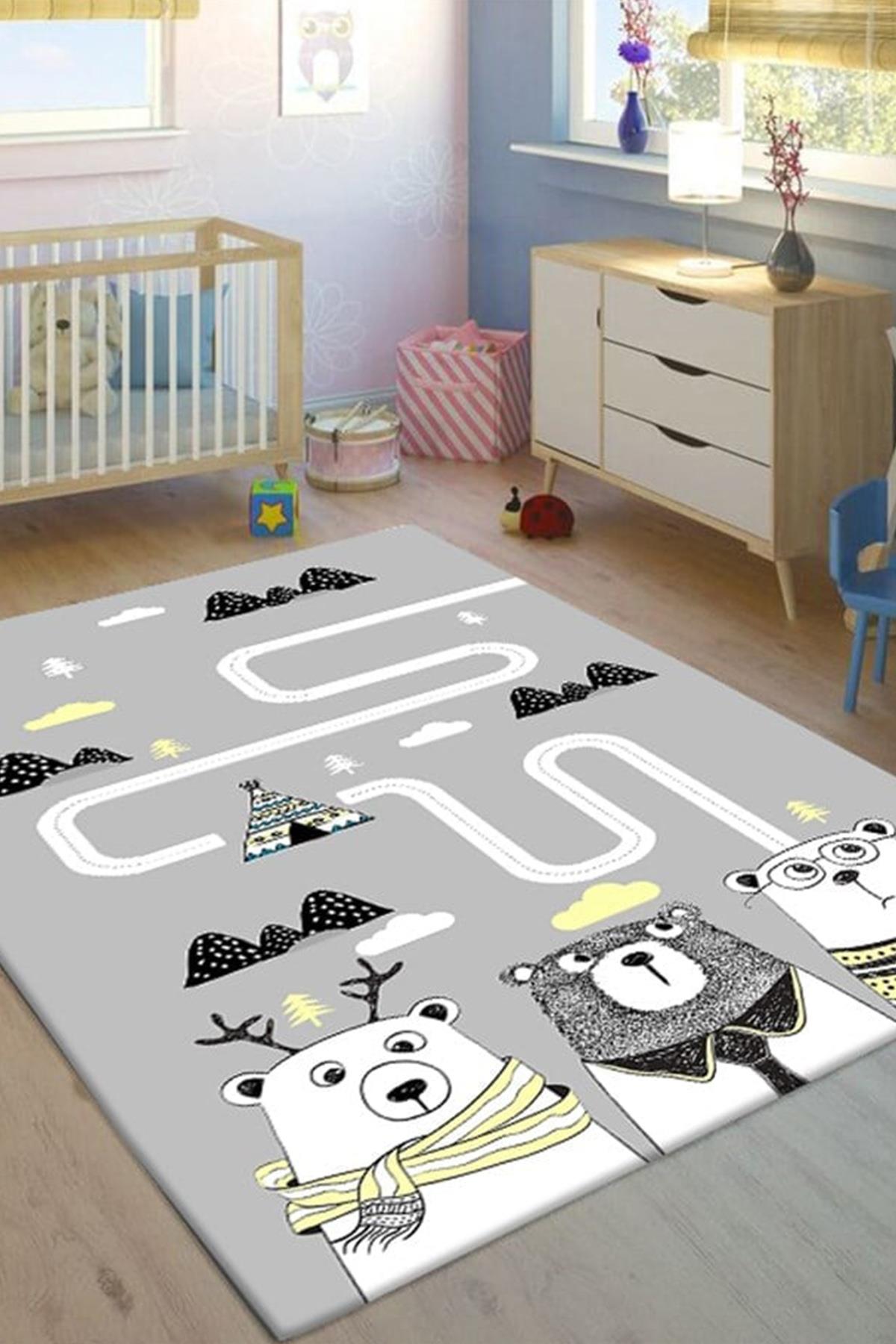 Dogs Baskılı Kaymaz Tabanlı Makinede Yıkanabilir Çocuk Halısı