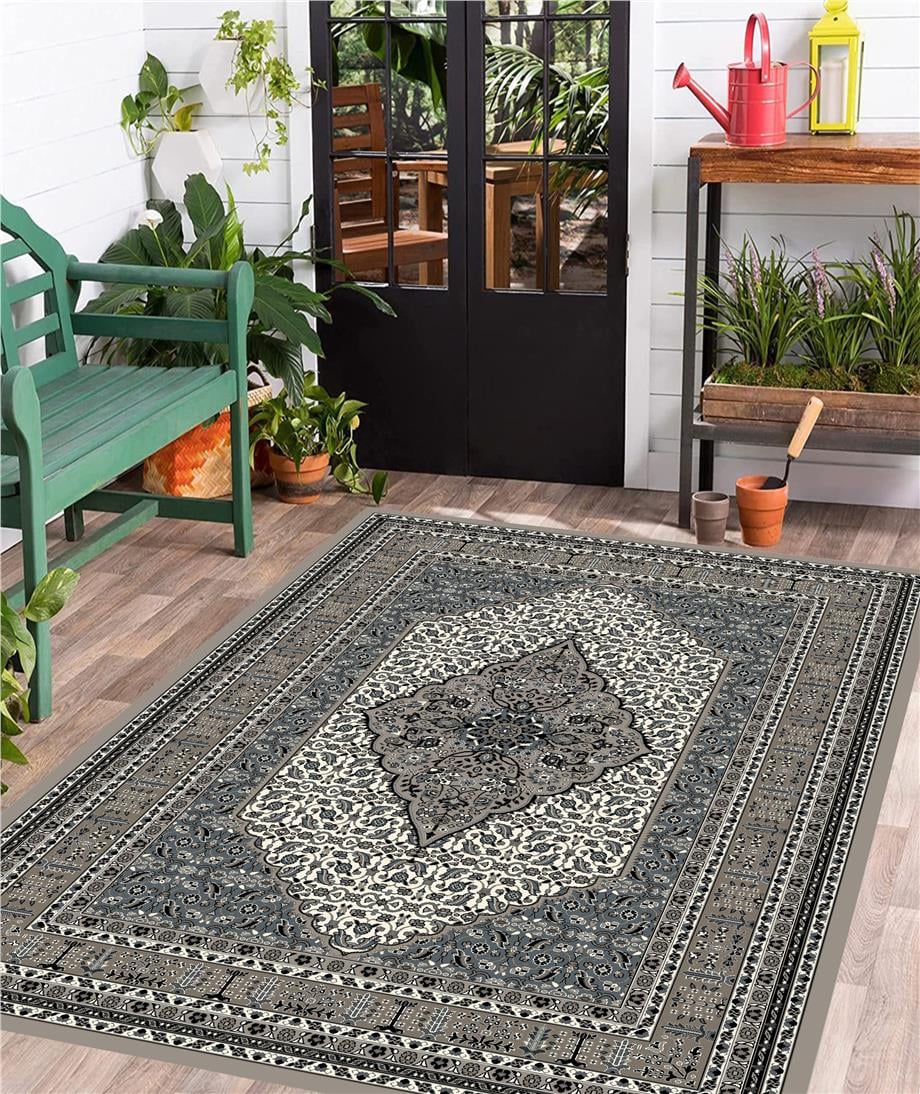 Tolli Siyah Klasik Desen Dokuma Taban Yıkanabilir Halı Salon Oturma Odası Hol Antre Halısı Yolluk