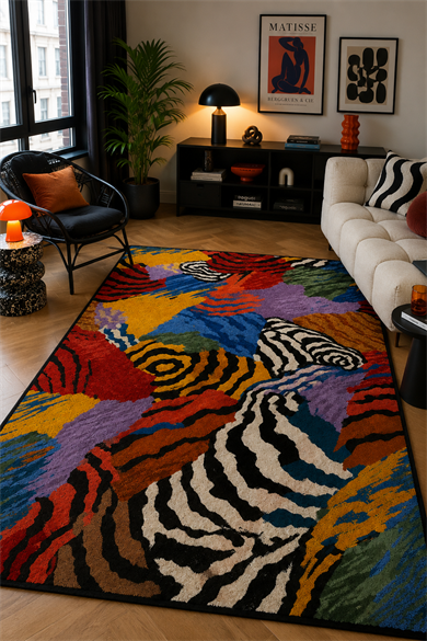 Renkli Desenli Modern Baskılı Kaymaz Yıkanabilir Salon Oturma Odası Antre Halısı Yolluk