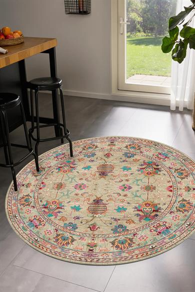 Valud Vintage Desen Yuvarlak Dokuma Taban Salon Oturma Odası Antre Halısı