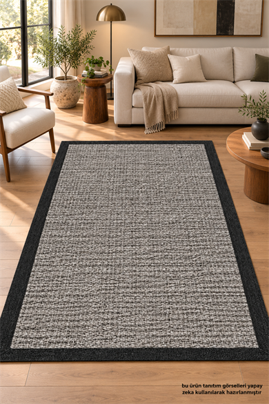 Sisal Dokulu Dekoratif Gri Halı Yıkanabilir Kaymaz Taban Baskılı Salon Oturma Odası Antre Halısı Yolluk