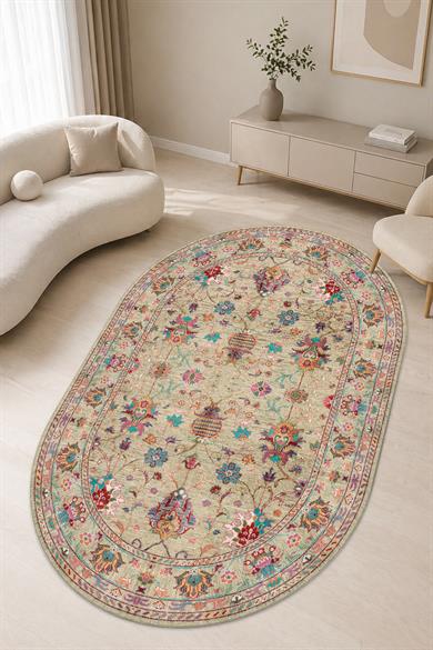 Valud Vintage Desen Oval Dokuma Taban Salon Oturma Odası Mutfak Antre Halısı