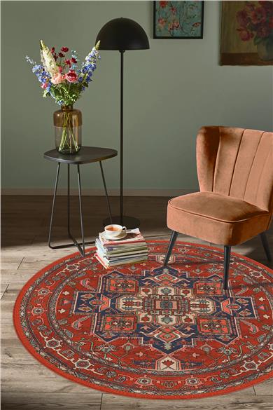 Colmar Yuvarlak Vintage Kilim Desen Dokuma Taban Salon Oturma Odası Antre Halısı