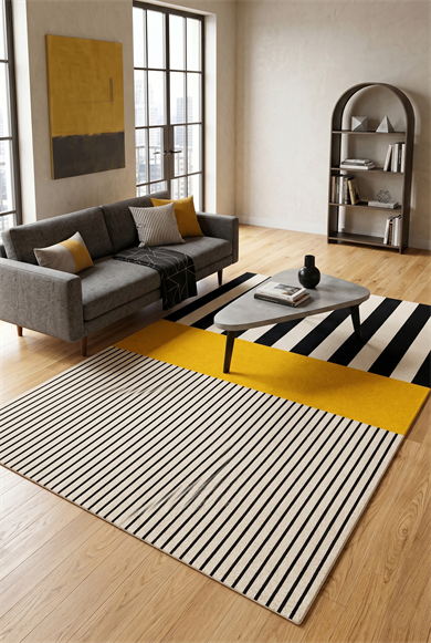 Modern Siyah Beyaz Çizgili Baskılı Kaymaz Yıkanabilir Salon Oturma Odası Antre Halısı Yolluk