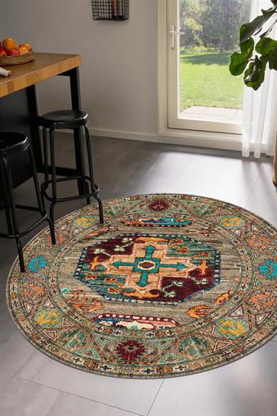 Juli Vintage Kilim Desen Yuvarlak Dokuma Taban Salon Oturma Odası Antre Halısı