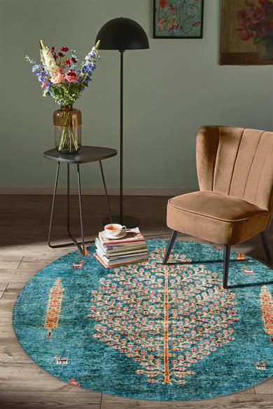 Molber Afgan Desen Yuvarlak Dokuma Taban Salon Oturma Odası Antre Halısı