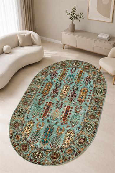Vintora Oval Vintage Desen Dokuma Taban Salon Oturma Odası Mutfak Antre Halısı
