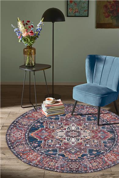 Narva Yuvarlak Vintage Kilim Desen Dokuma Taban Salon Oturma Odası Antre Halısı