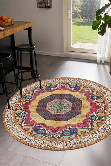 Modern Renkli Kilim Desen Yuvarlak Dokuma Taban Salon Oturma Odası Antre Halısı