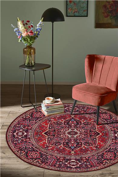 Breda Yuvarlak Vintage Kilim Desen Dokuma Taban Salon Oturma Odası Antre Halısı