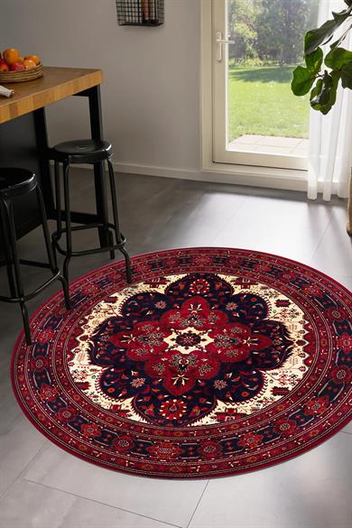 Bordo Welfora Afgan Desen Yuvarlak Dokuma Taban Salon Oturma Odası Antre Halısı