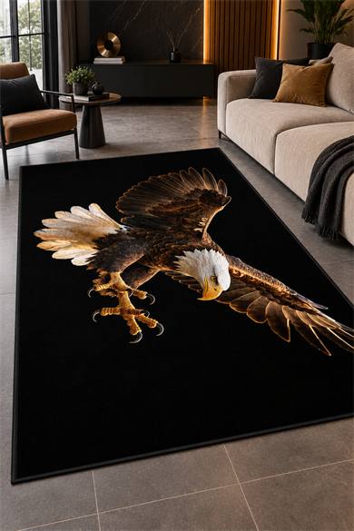 Kartal Desen Baskılı Kaymaz Yıkanabilir Salon Oturma Odası Genç Odası Halısı Yolluk
