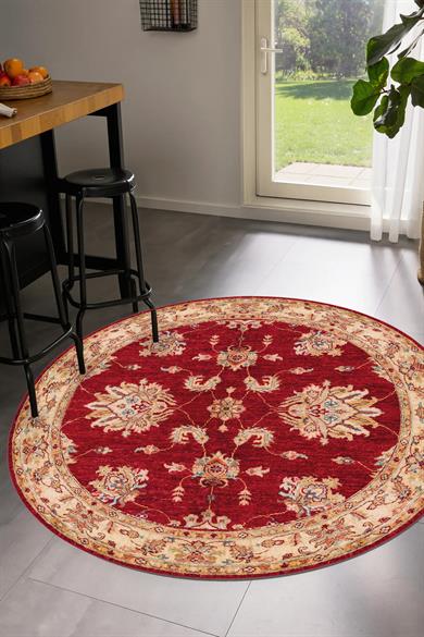 Kırmızı Kilim Desen Yuvarlak Dokuma Taban Salon Oturma Odası Antre Halısı