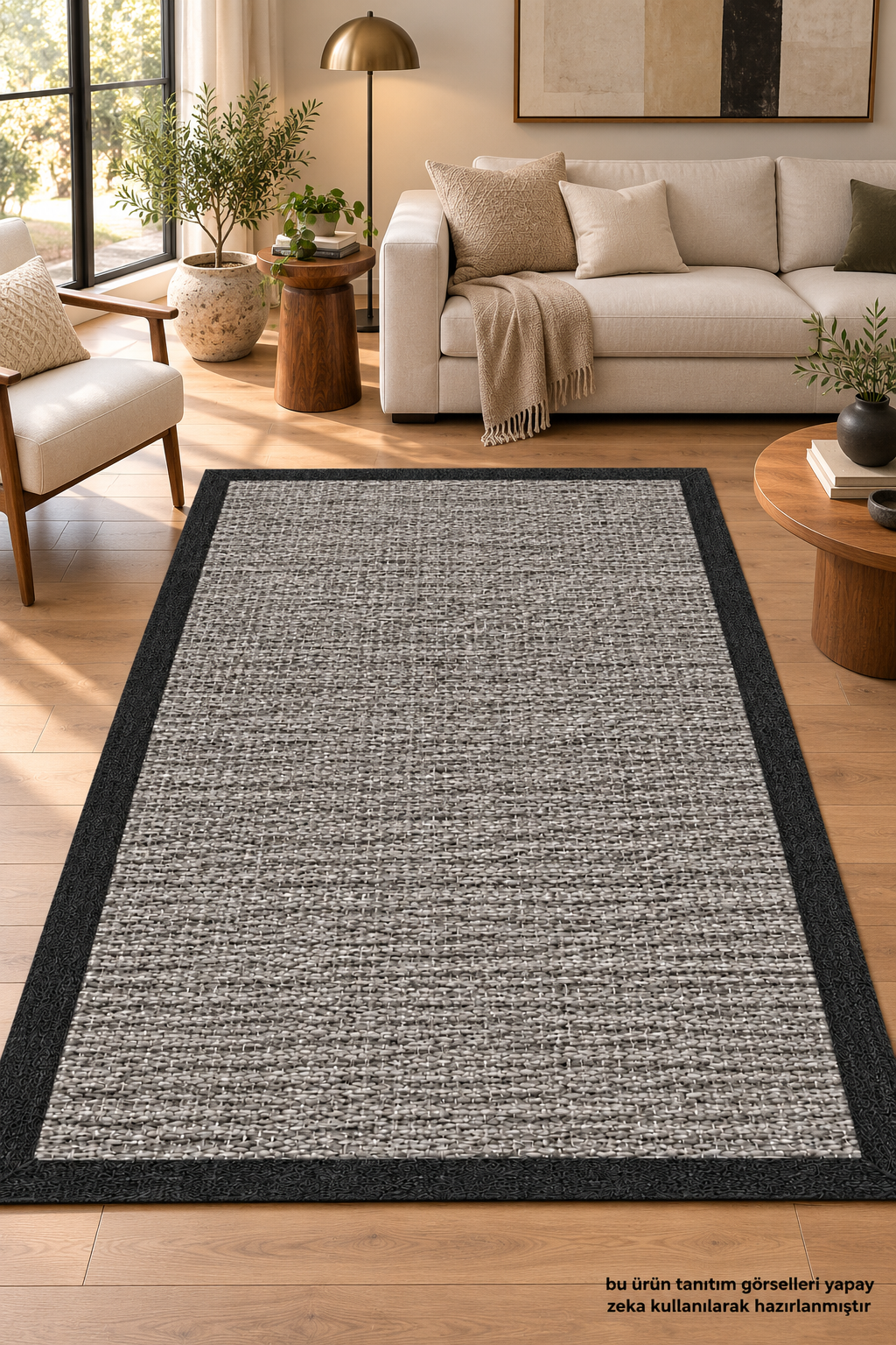 Sisal Dokulu Dekoratif Gri Halı Yıkanabilir Kaymaz Taban Baskılı Salon Oturma Odası Antre Halısı Yolluk