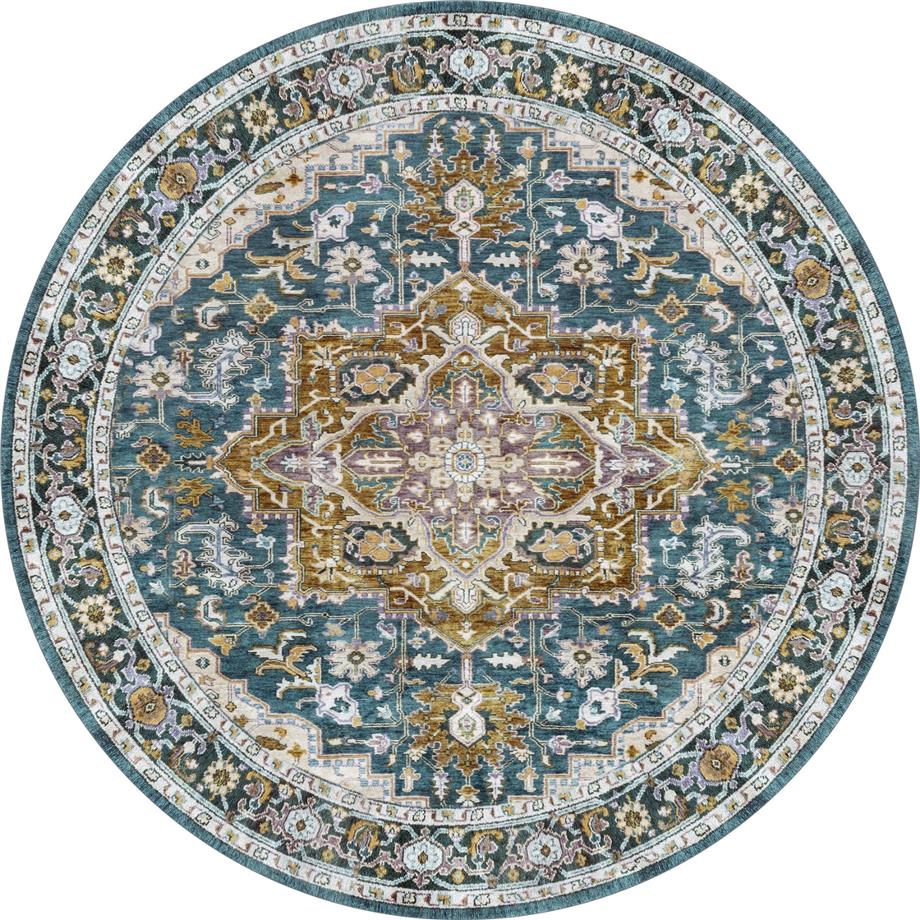 Klasik Vintage Desen Dokuma Taban Yıkanabilir Yuvarlak Halı Salon Oturma Odası Hol Antre Halısı