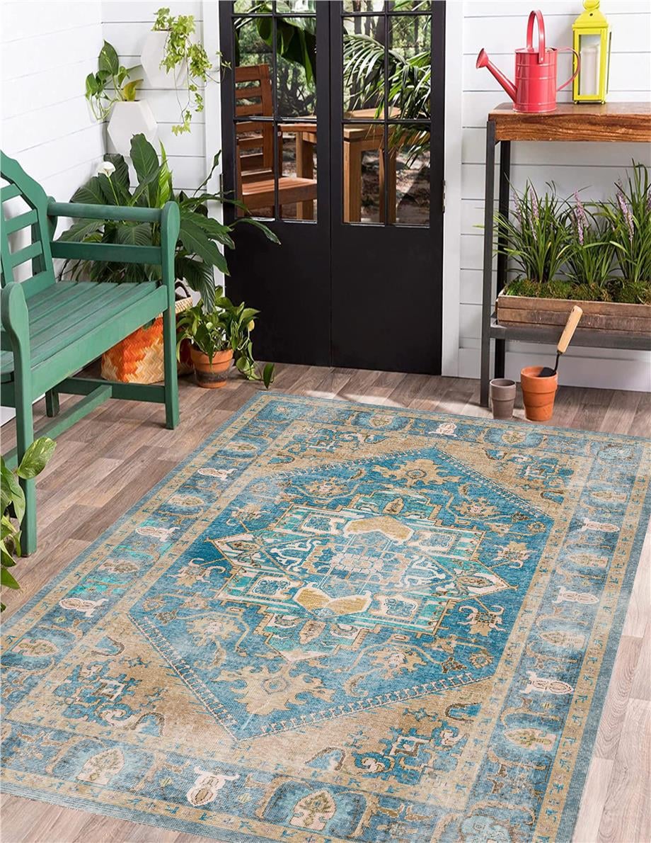 Sean Vintage Eskitme Desen Dokuma Taban Yıkanabilir Halı Salon Oturma Odası Hol Antre Halısı Yolluk