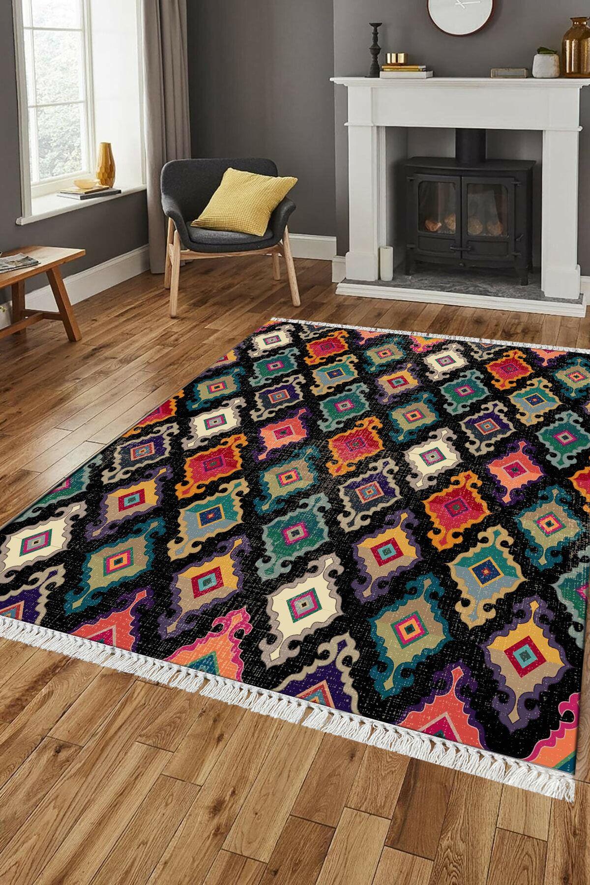 Zinmor Vintage Desen Yıkanabilir  Kaymaz Taban Salon - Oturma Odası Halısı