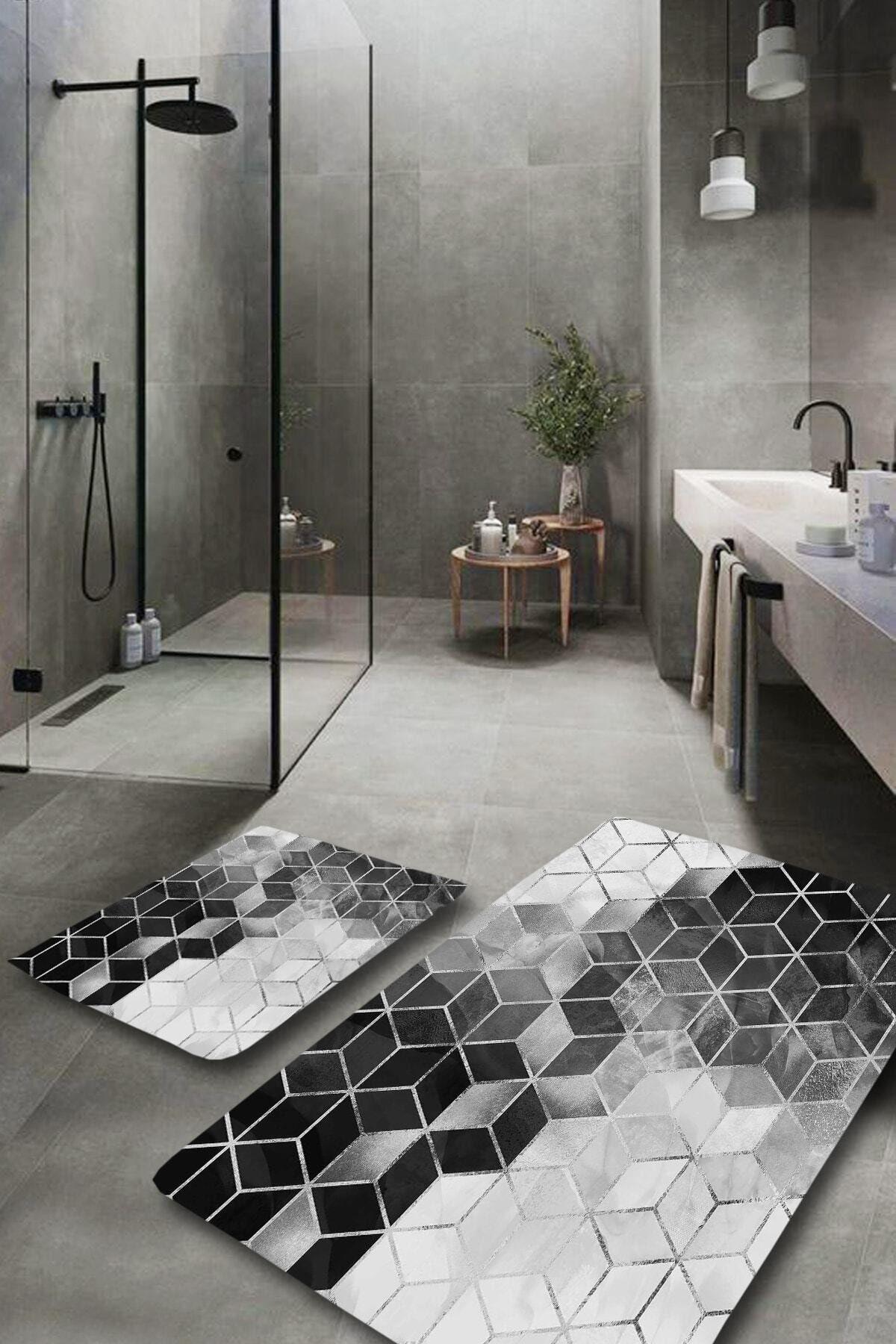 Modern Desenli Yıkanabilir 2li Banyo Halısı