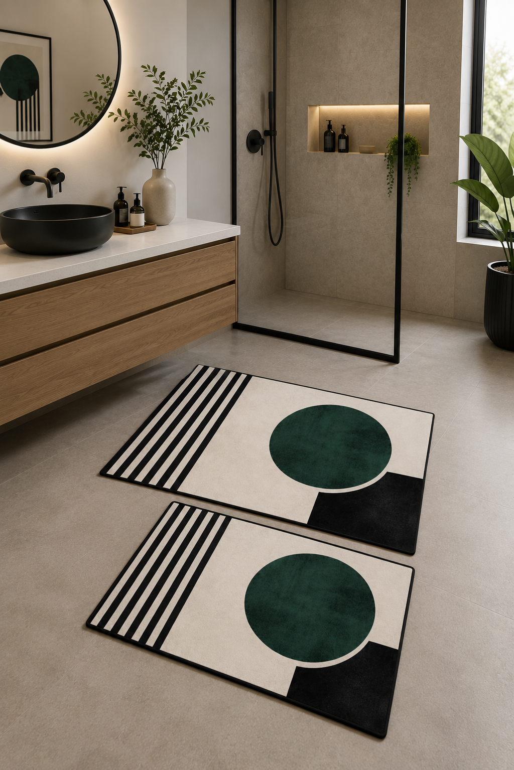 Modern Desenli Yıkanabilir Kaymaz Taban Banyo Paspas Seti Banyo Halısı 50x60-60x100