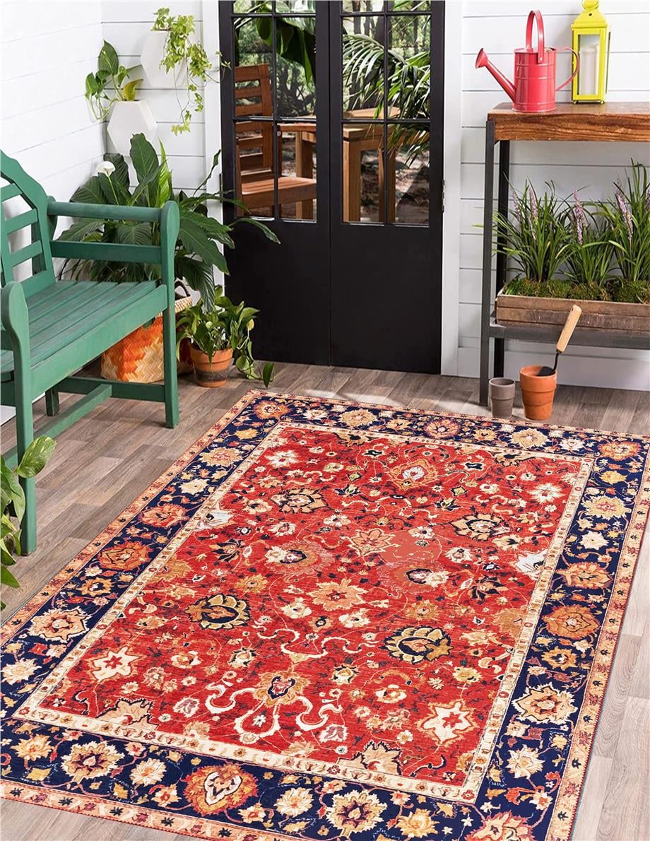 Balens Vintage Eskitme Desen Dokuma Taban Yıkanabilir Halı Salon Oturma Odası Hol Antre Halısı Yolluk