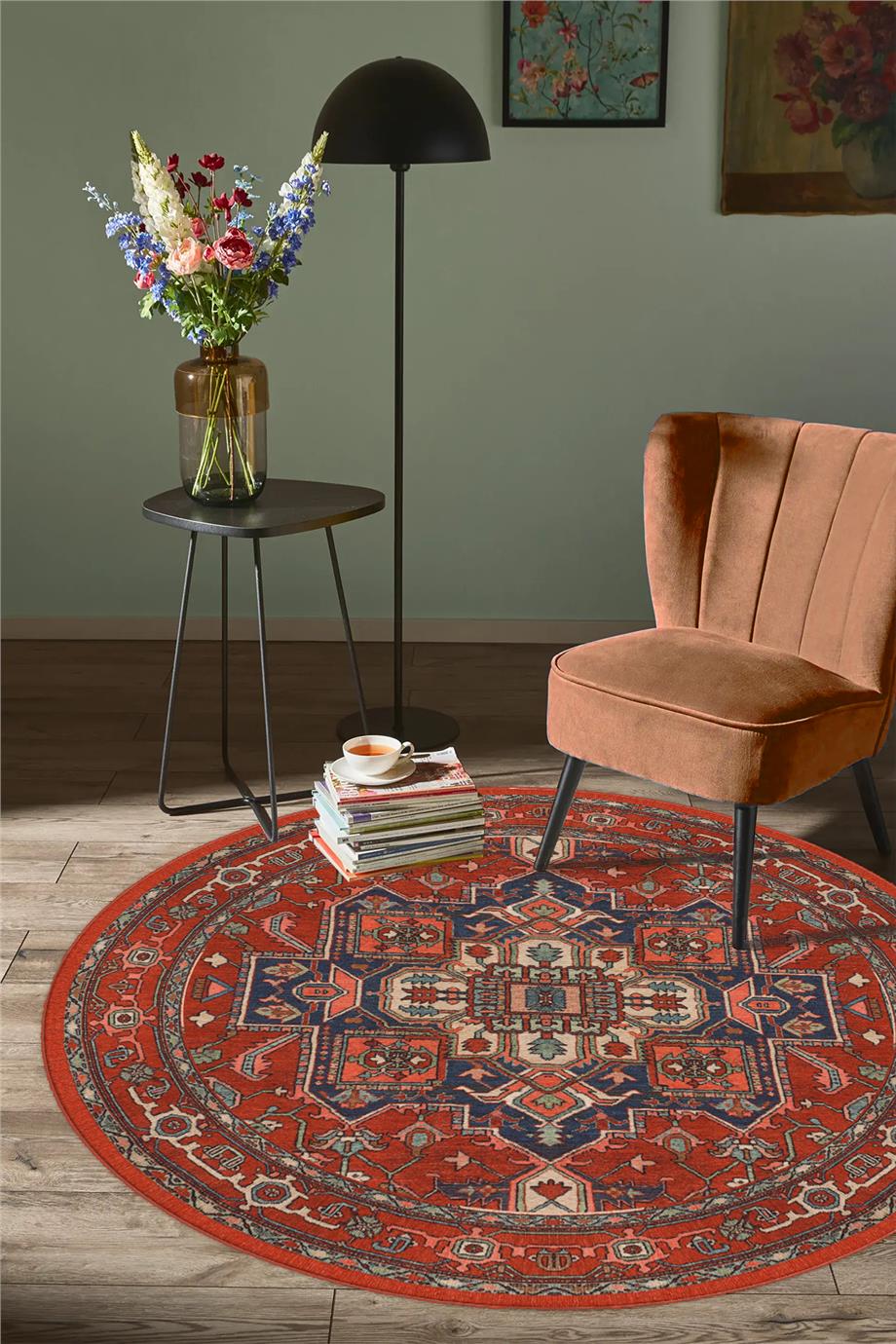 Colmar Yuvarlak Vintage Kilim Desen Dokuma Taban Salon Oturma Odası Antre Halısı