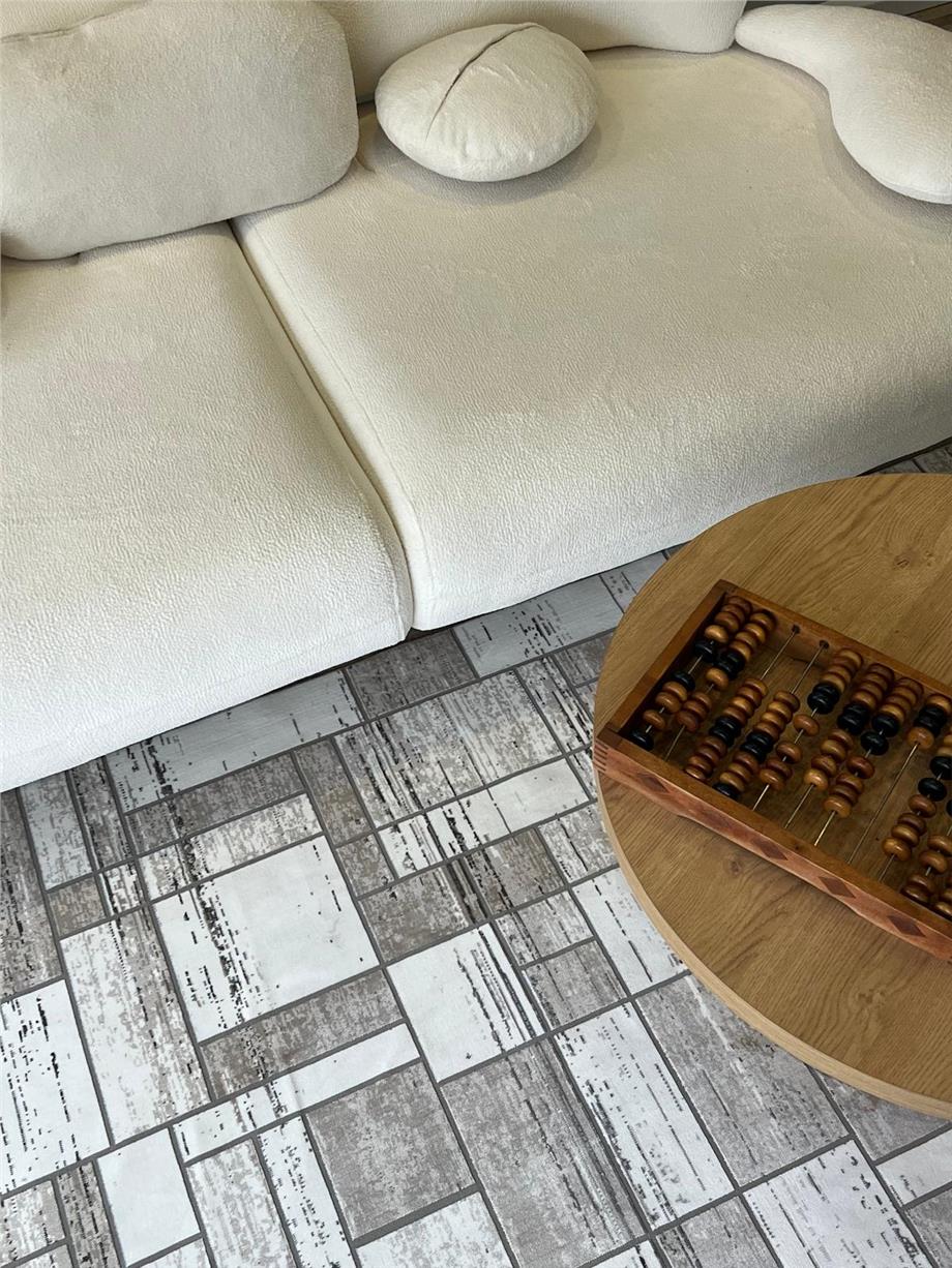 Bej Saten Bambu Modern Salon Halısı Kesme Yolluk Halı Yumuşak Doku Kaymaz Tozumaz Dokuma Makine Halısı SEFİR 202