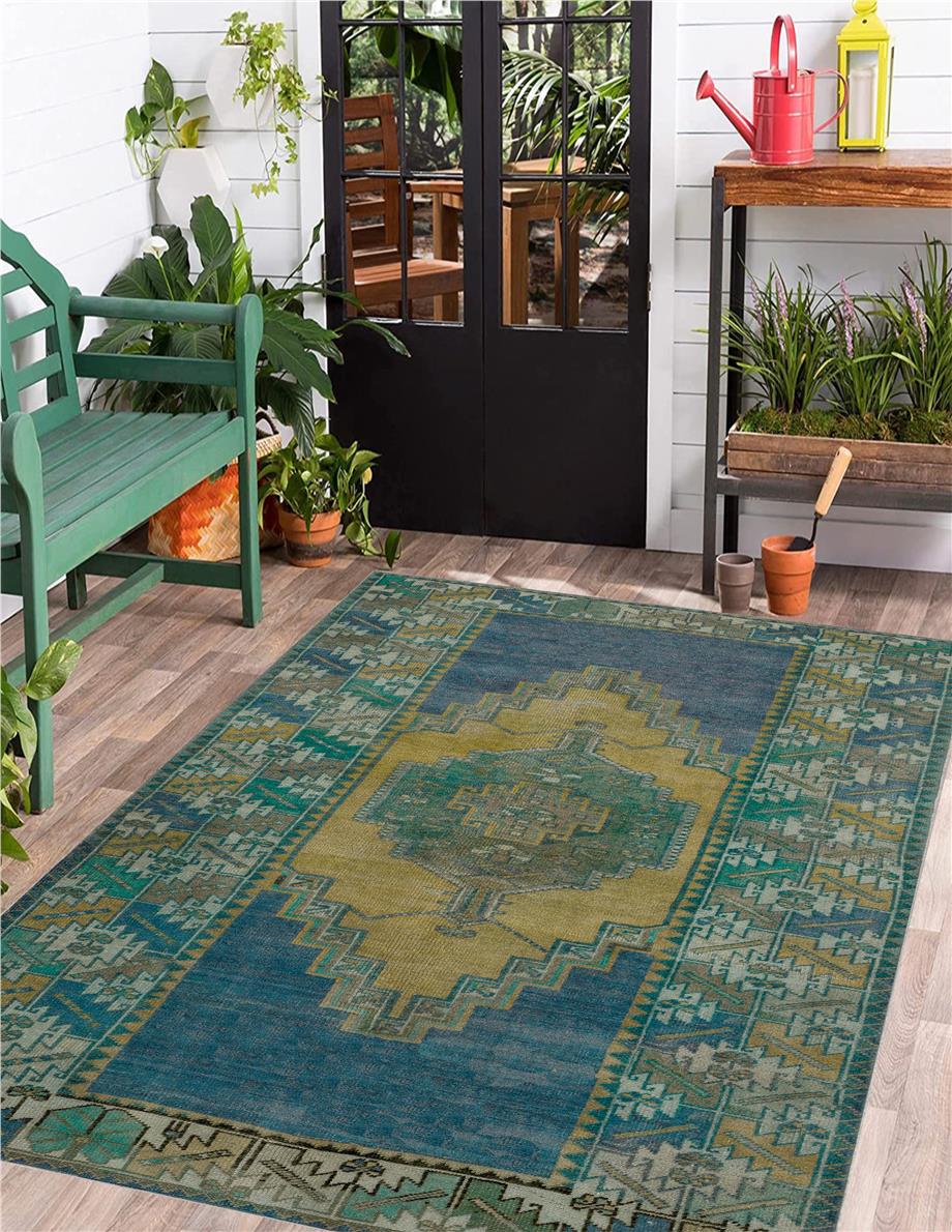 Fiora Vintage Eskitme Desen Dokuma Taban Yıkanabilir Halı Salon Oturma Odası Hol Antre Halısı Yolluk