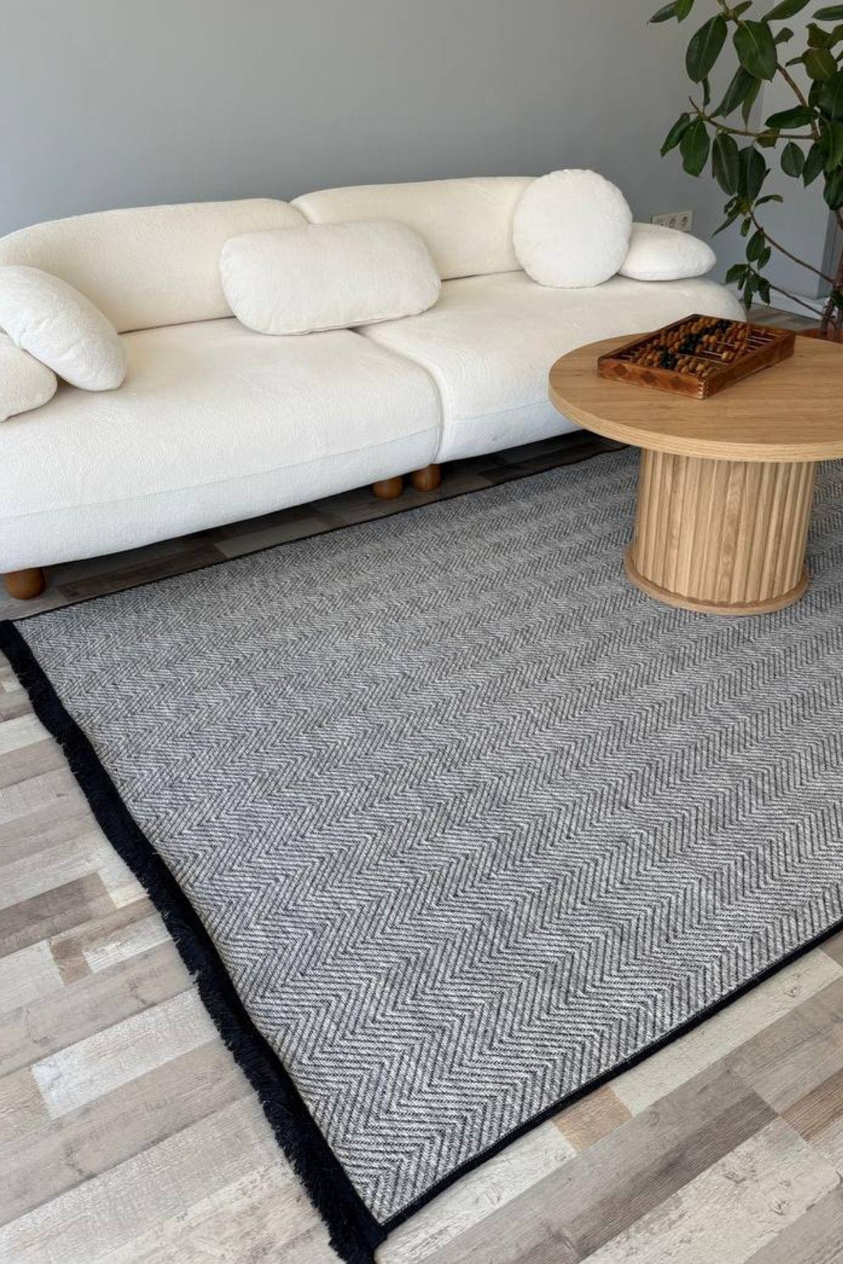 Pera Sisal Yıkanabilir Dokuma Kaymaz Taban Gri Halı Yolluk Kilim 