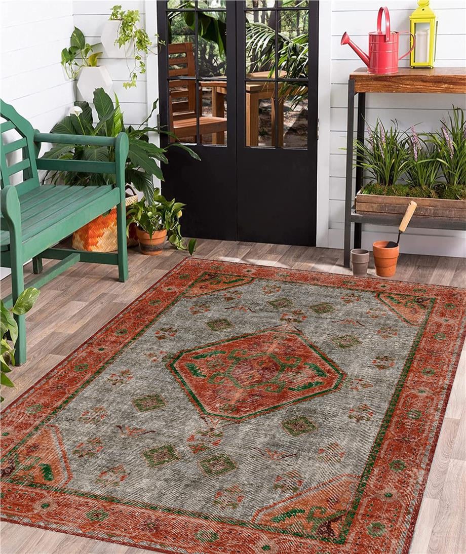 Vintage Eskitme Desen Dokuma Taban Yıkanabilir Halı Salon Oturma Odası Hol Antre Halısı Yolluk