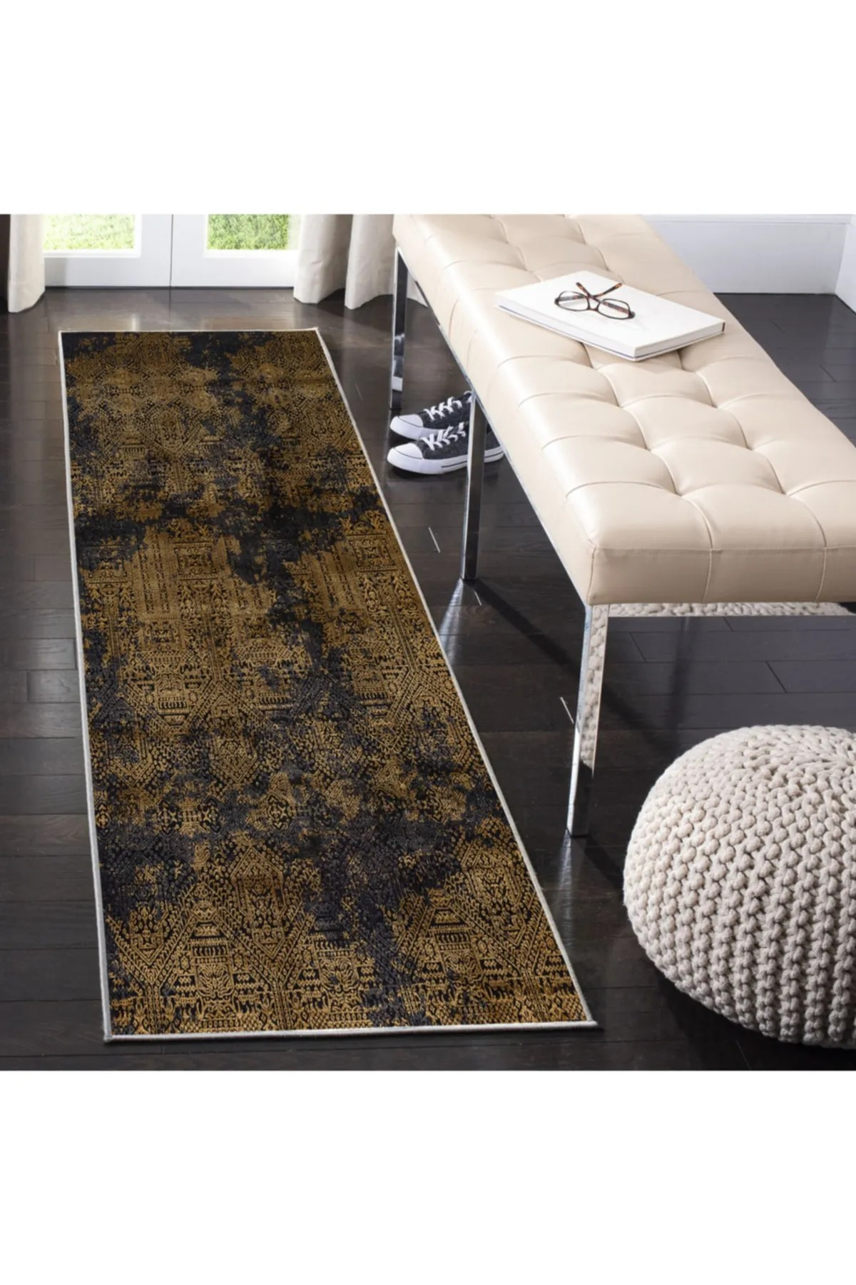 Vintrex Eskitme Desen Kaymaz Taban Salon - Oturma Odası Halısı , Yolluk