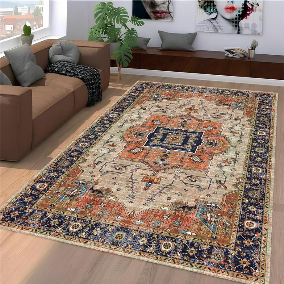 Chula Vintage Desen Dokuma Taban Yıkanabilir Halı Salon Oturma Odası Hol Antre Halısı Yolluk