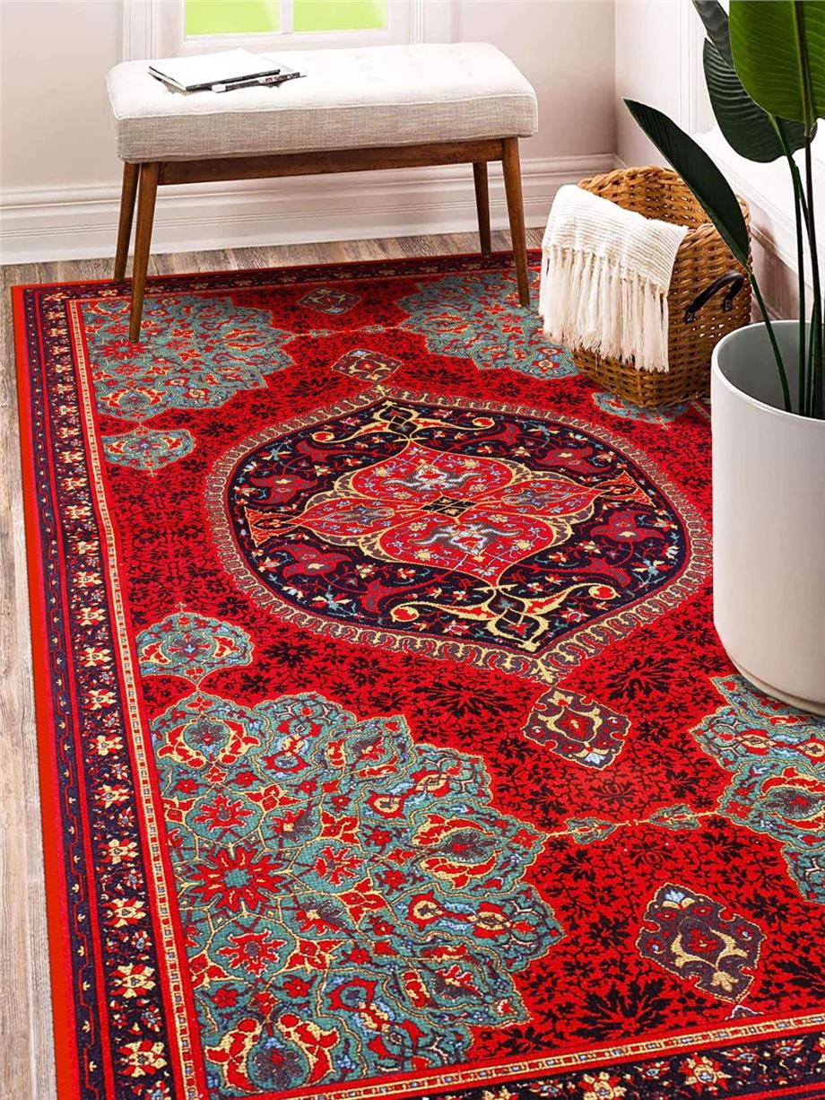 Klasik İran Desen Yıkanabilir Kırmızı Salon - Oturma Odası Halısı