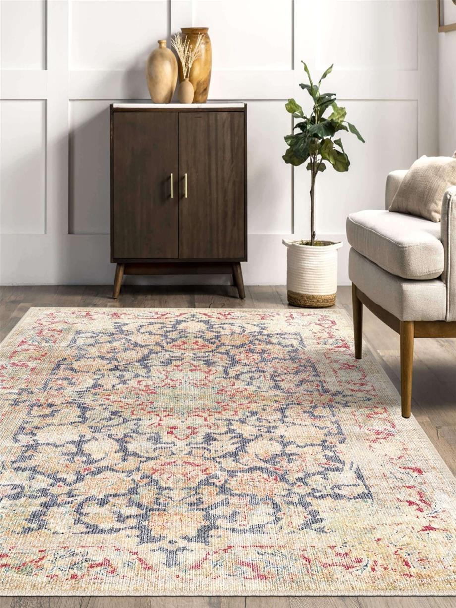 Eskitme Vintage Desenli Yıkanabilir Salon - Oturma Odası Halısı Yolluk Halı