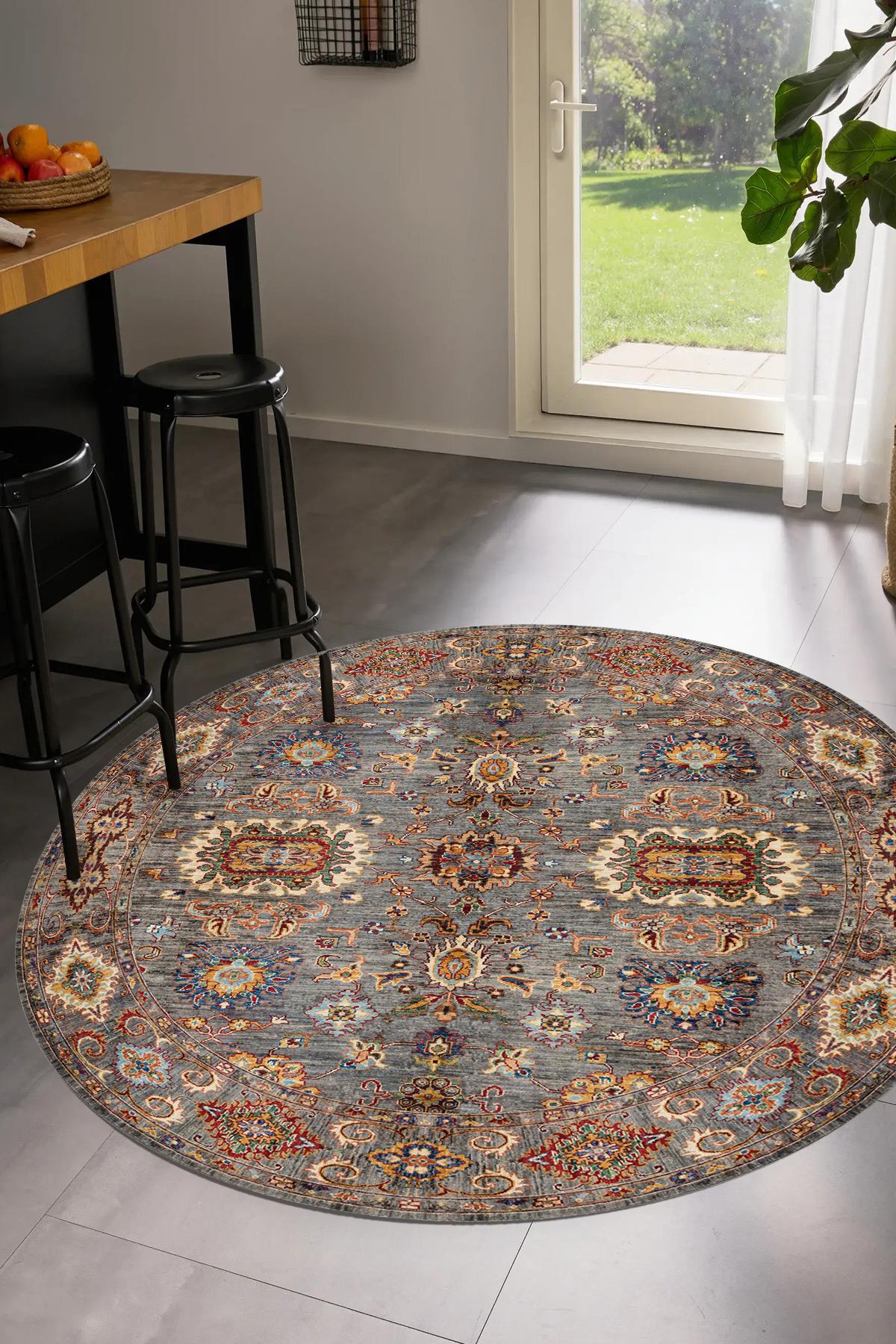 Eskitme Vintage Desen Yuvarlak Dokuma Taban Salon Oturma Odası Antre Halısı