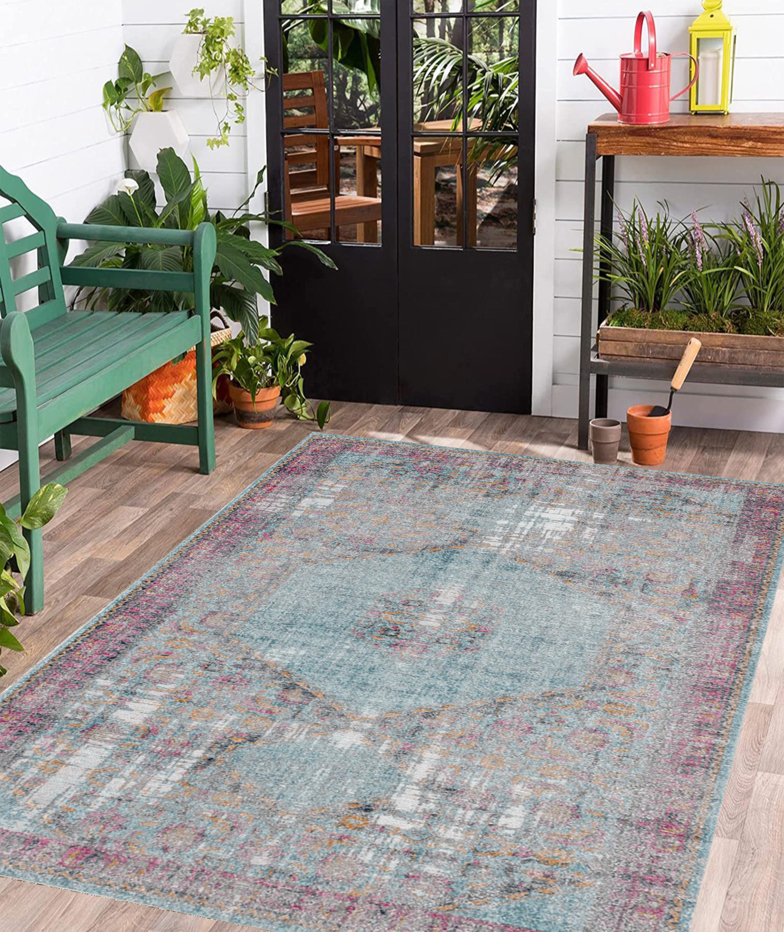 Turlos Vintage Eskitme Desen Dokuma Taban Yıkanabilir Halı Salon Oturma Odası Hol Antre Halısı Yolluk