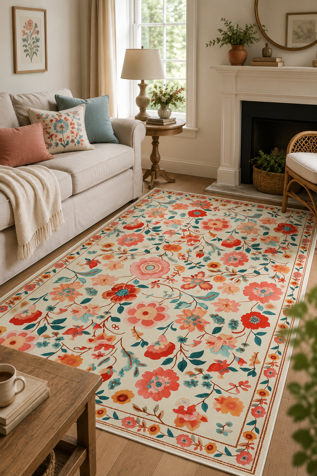 Modern Floral Desen Baskılı Kaymaz Yıkanabilir Salon Oturma Odası Antre Halısı Yolluk