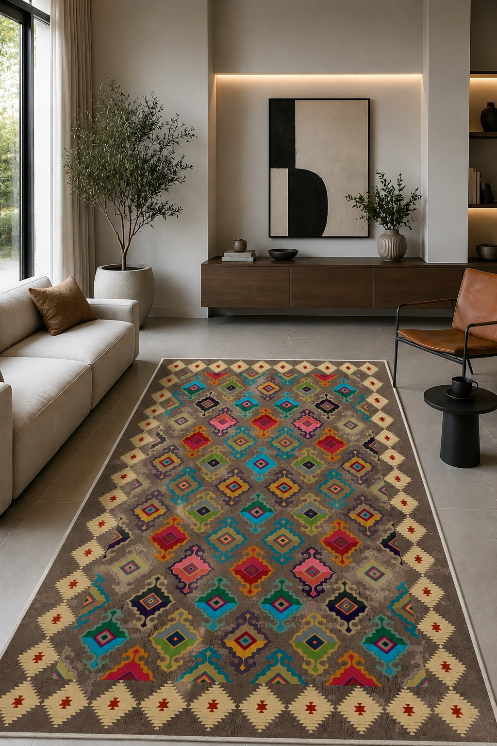 Zenko Vintage Desen Kaymaz Taban Salon - Oturma Odası Halısı , Yolluk