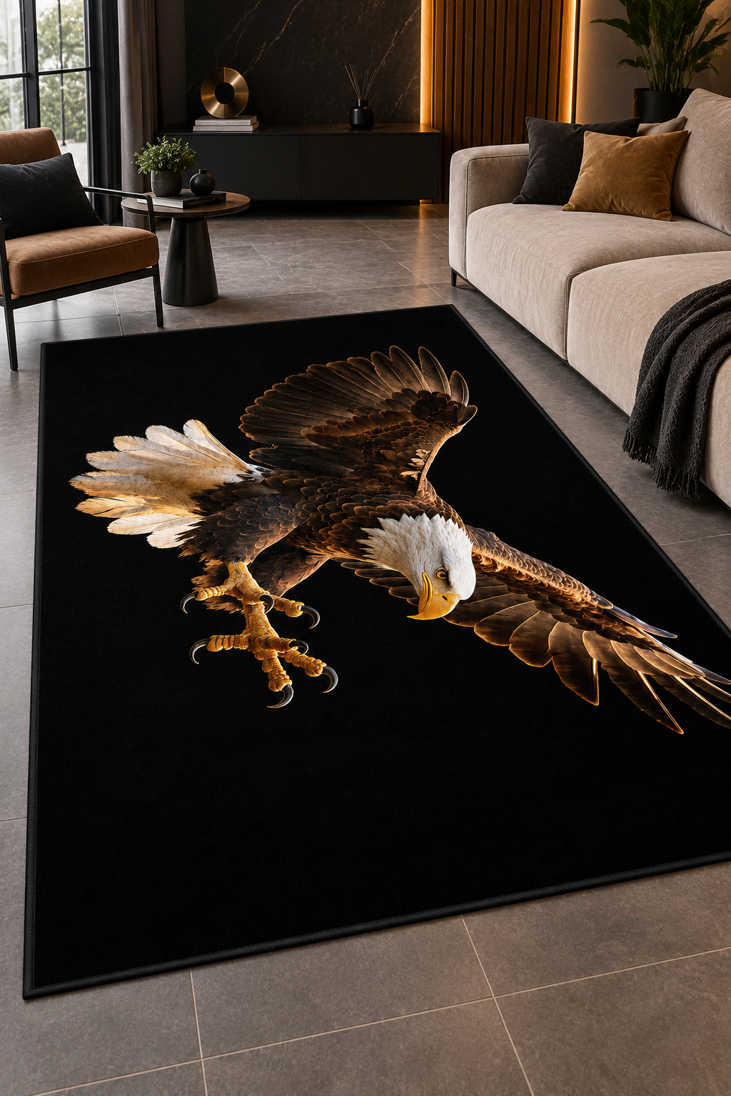 Kartal Desen Baskılı Kaymaz Yıkanabilir Salon Oturma Odası Genç Odası Halısı Yolluk