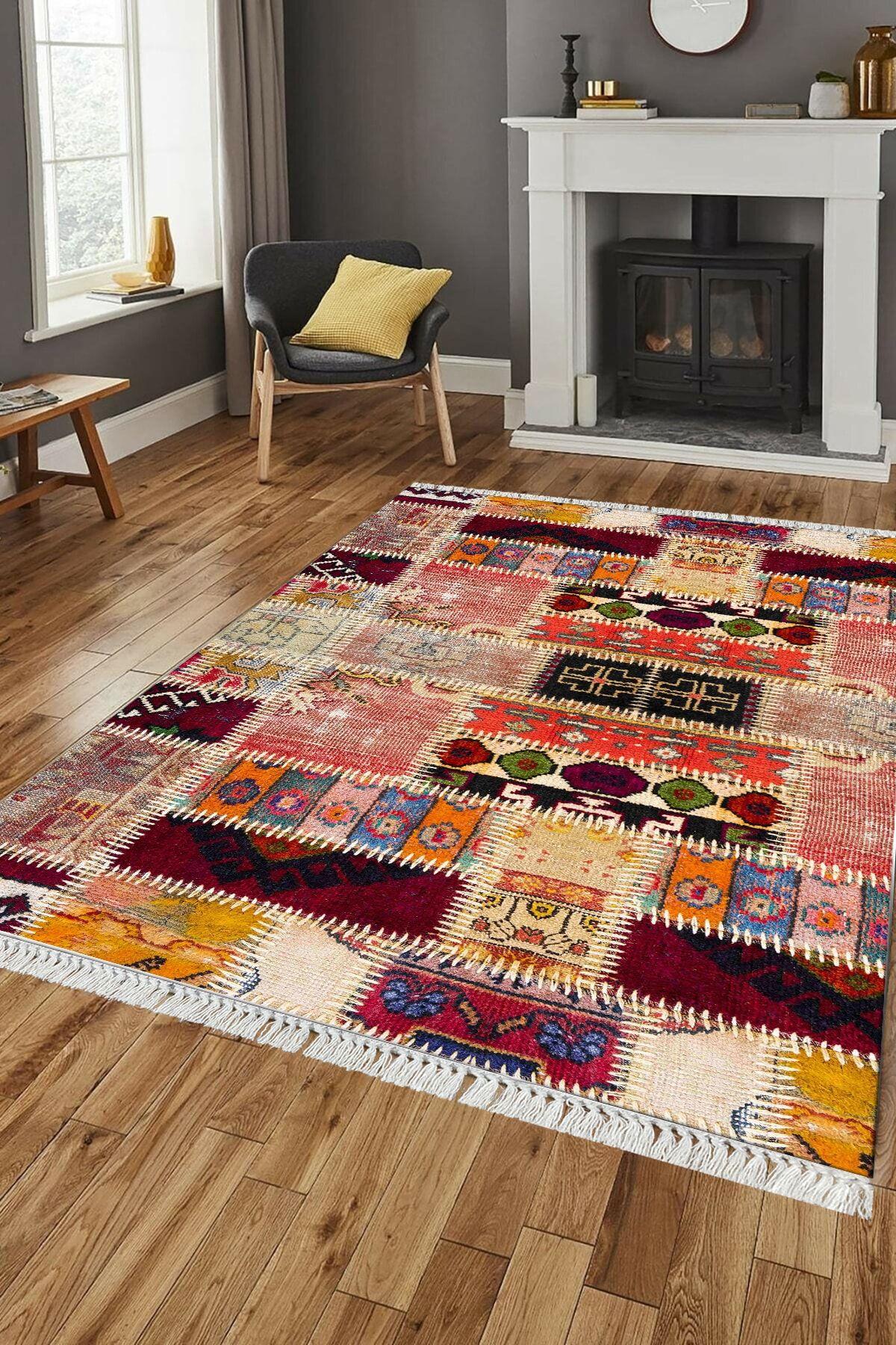 Clomar Vintage Desen Yıkanabilir  Kaymaz Taban Salon - Oturma Odası Halısı