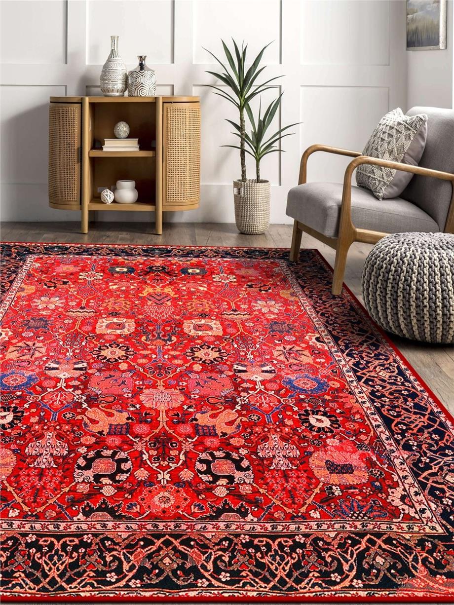 Kilim Desenli Kırmızı Yıkanabilir Salon - Oturma Odası Halısı Yolluk Halı