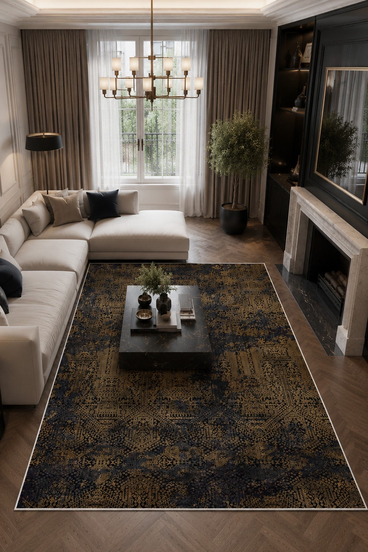 Vintrex Eskitme Desen Kaymaz Taban Salon - Oturma Odası Halısı , Yolluk