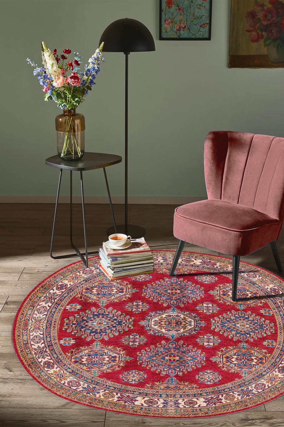 Valias Vintage Desen Yuvarlak Dokuma Taban Salon Oturma Odası Antre Halısı