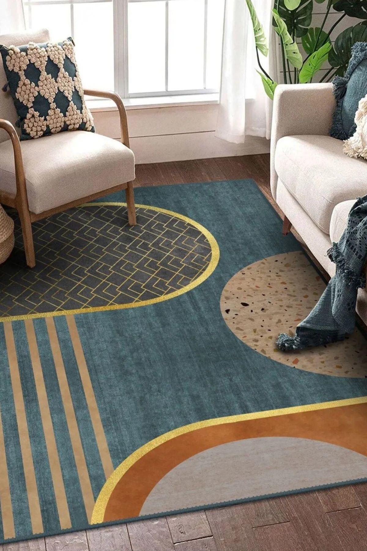 Fonzita Modern Desen Kaymaz Taban Salon - Oturma Odası Halısı