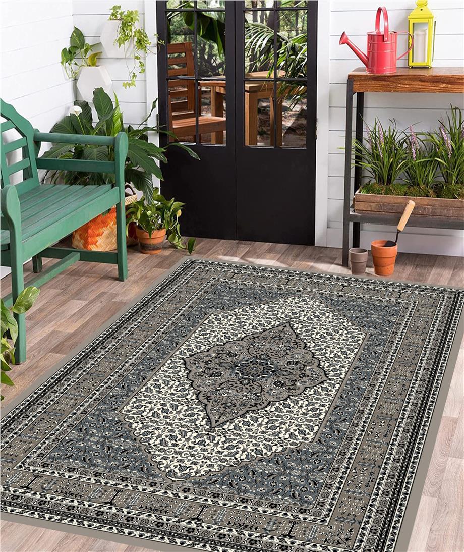 Tolli Siyah Klasik Desen Dokuma Taban Yıkanabilir Halı Salon Oturma Odası Hol Antre Halısı Yolluk