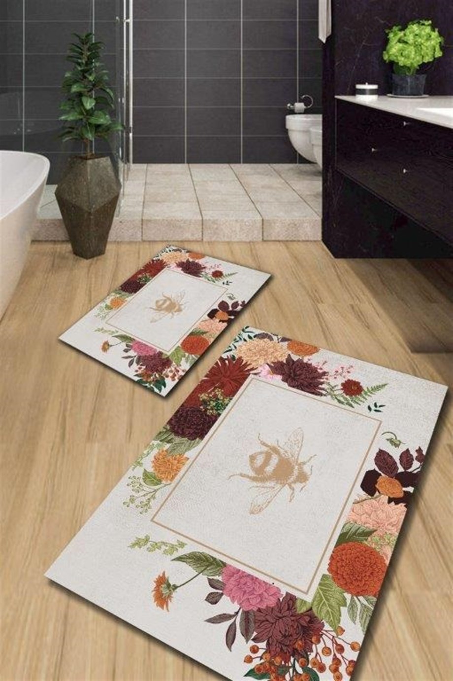 Modern Desenli Yıkanabilir 2li Banyo Halısı Paspas