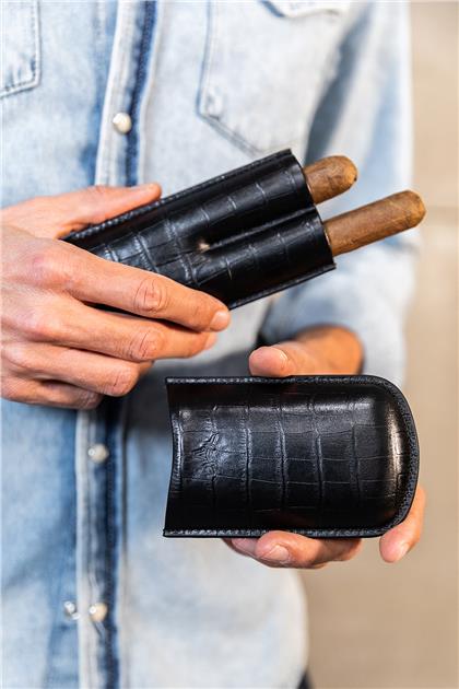 ORGANICRAFTDeri Croco Puro Kılıfı 2'li (52Ring) - Siyah Cigar Cases