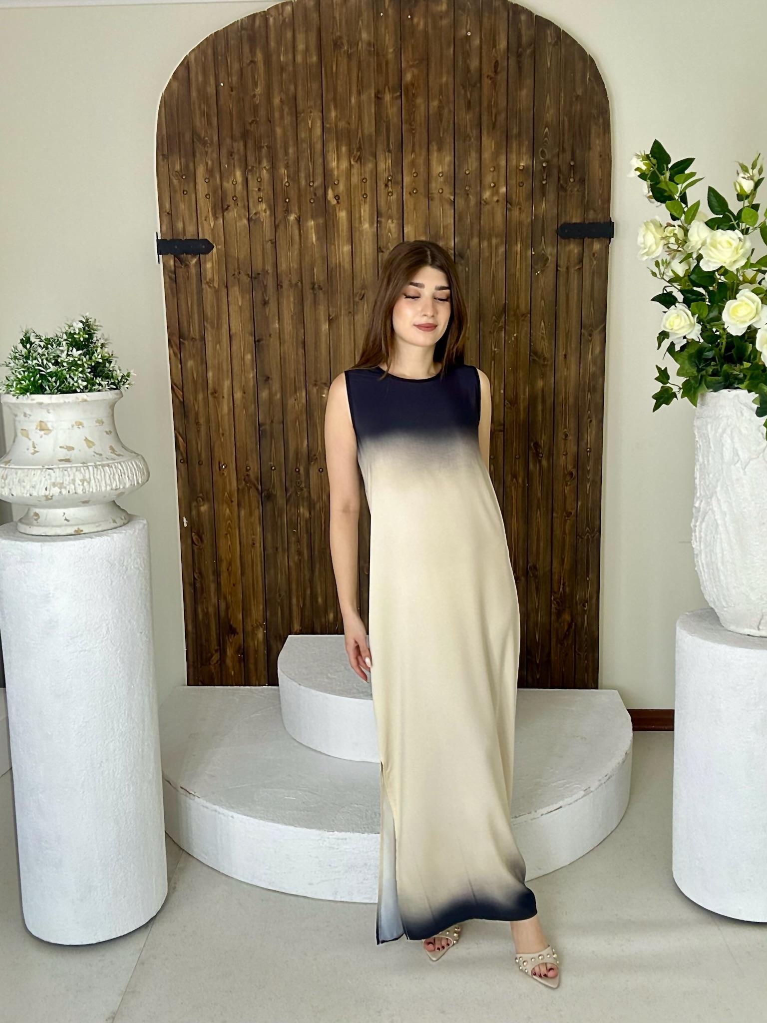  İthal Crep Kumaş Rahat Kalıp Batik Desen Elbisemiz